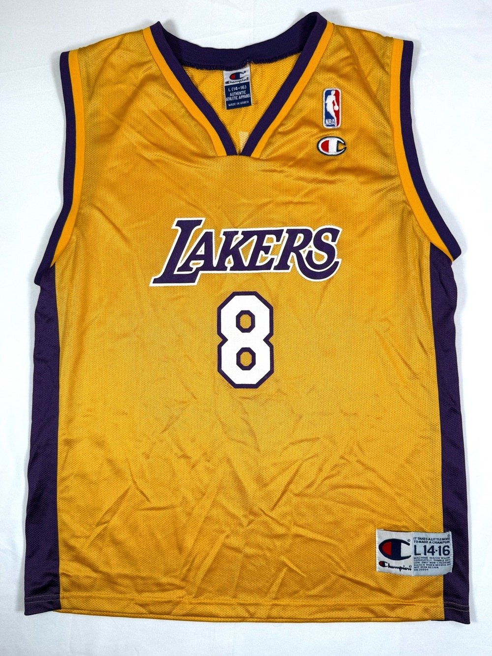 VINTAGE CHAMPION Boys Kobe Bryant Lakers NBA Basketball Jersey L 14-16 #8 Y2K